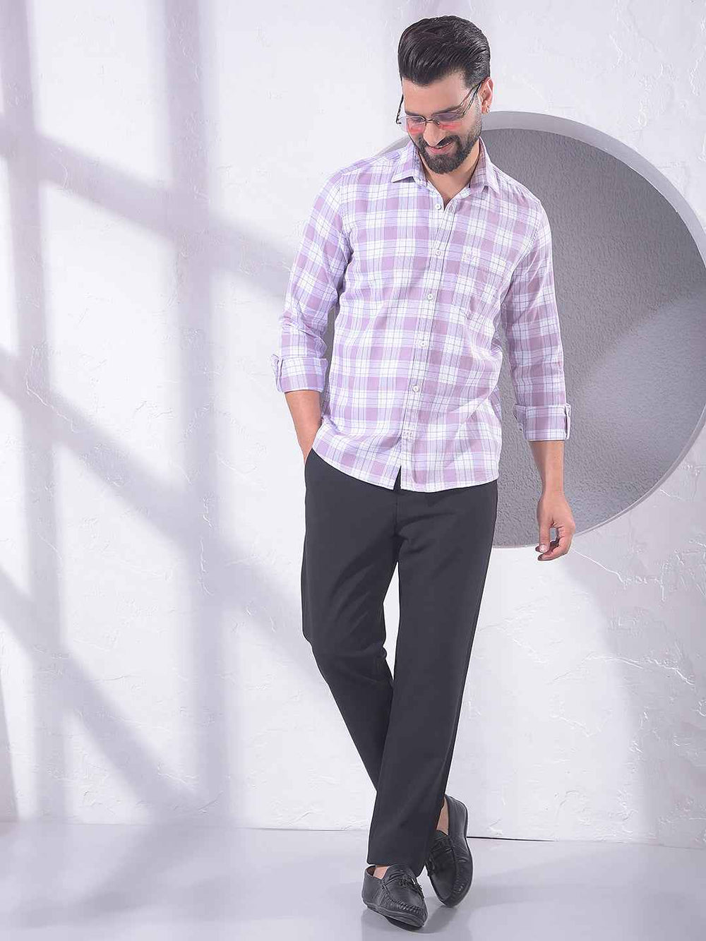 Purple Checked 100% Cotton Shirt