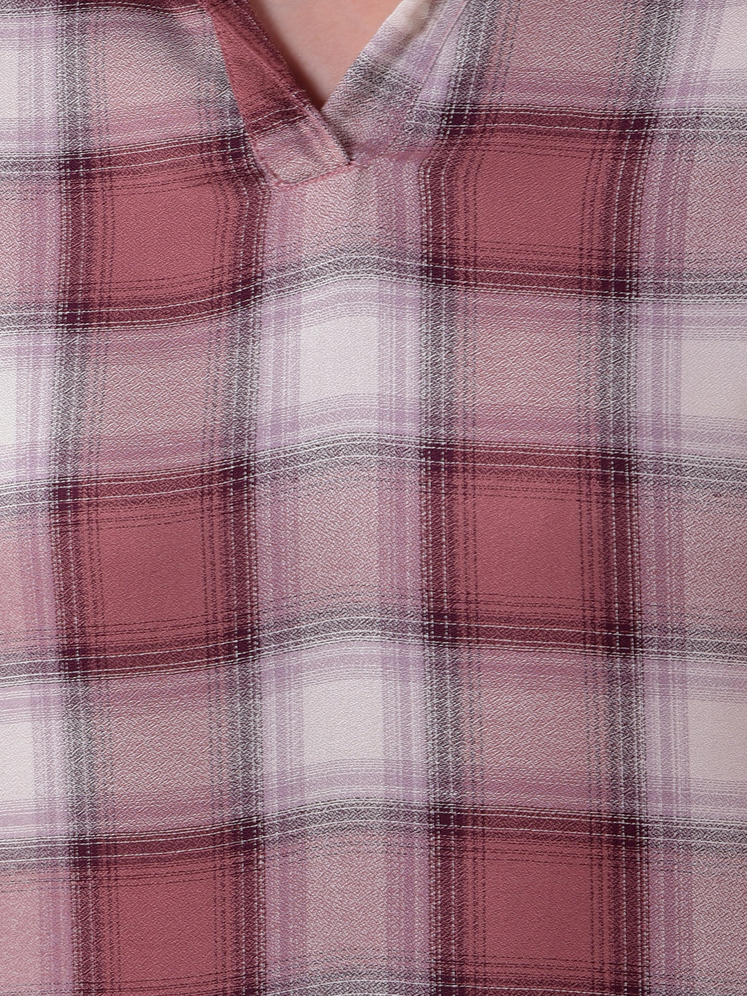 Pink Checked V-Neck Top