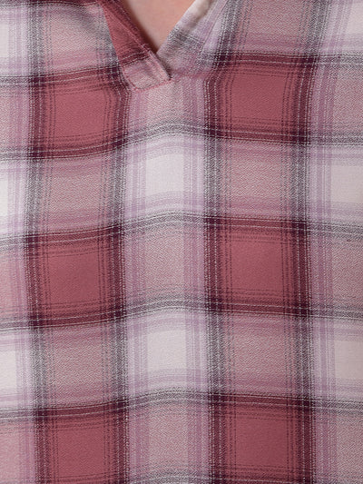 Pink Checked V-Neck Top