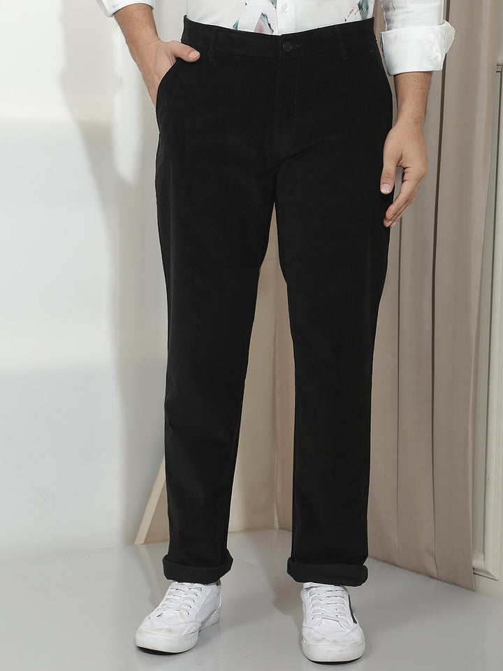 Black Straight Corduroy Trousers