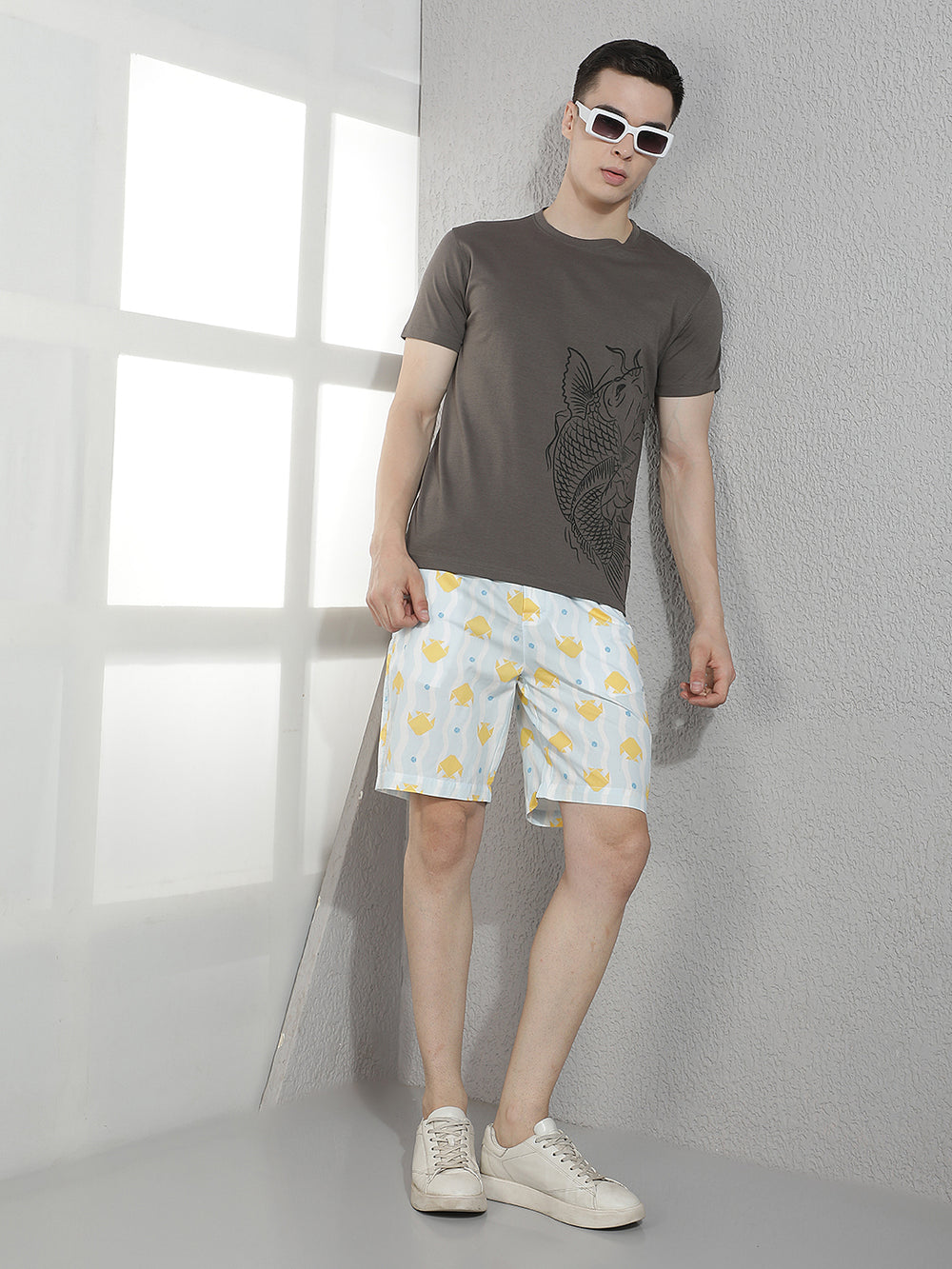 Yellow 100% Cotton Graphic Printed Lounge Shorts