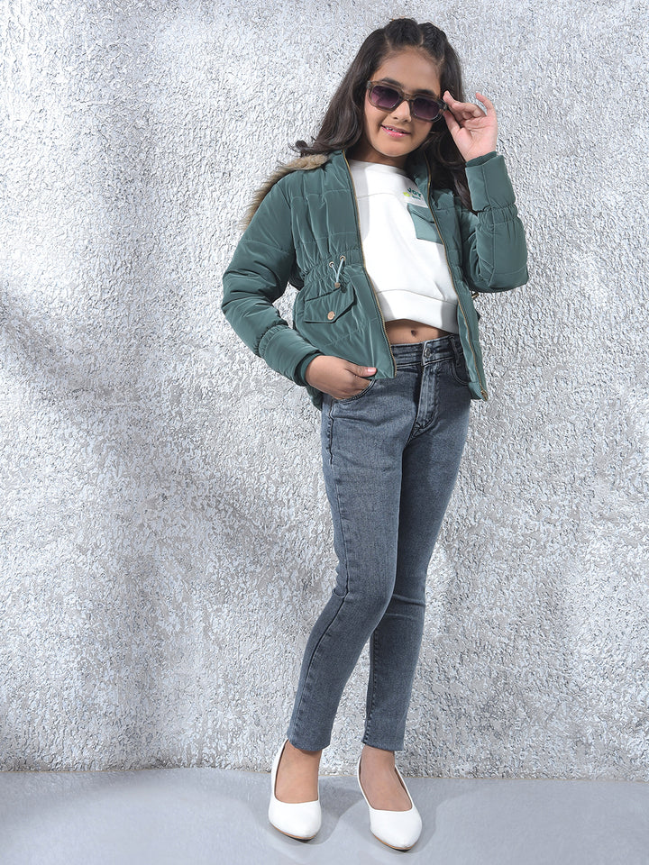 Olive Hooded Neck Padded Jacket