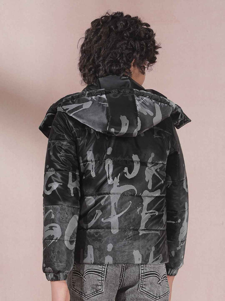 Black Printed Hooded Jacket