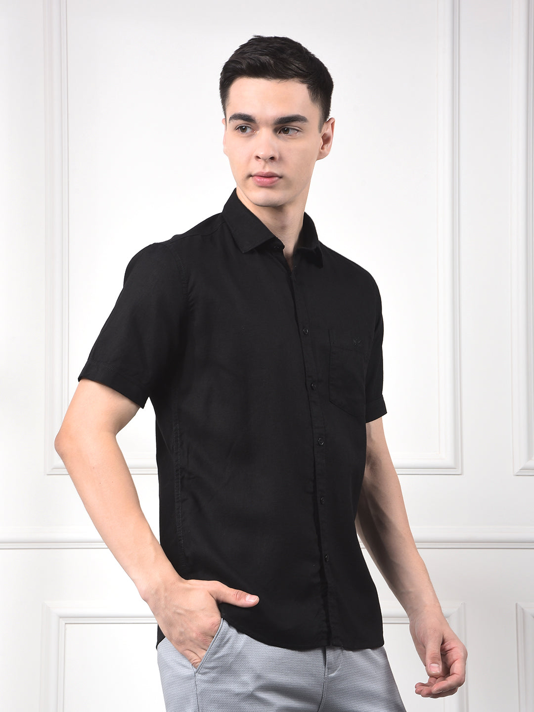 Soft Washed Linen Black Shirt