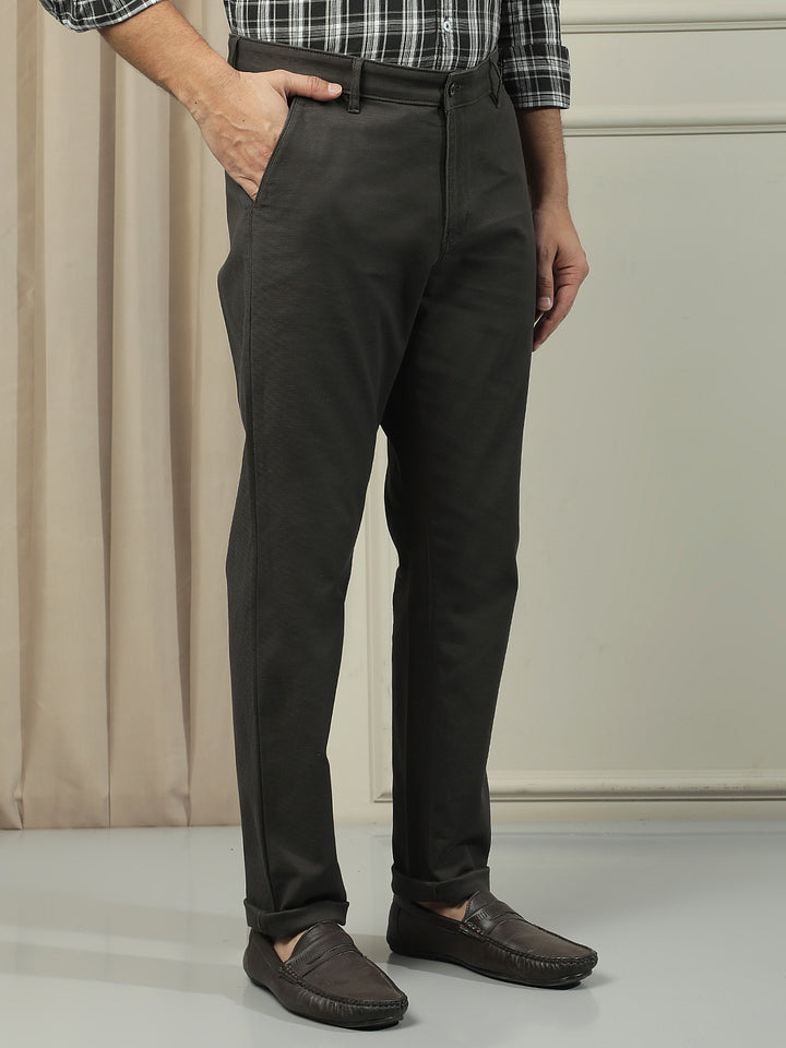 Olive Cotton Stretchable Dobby Trousers