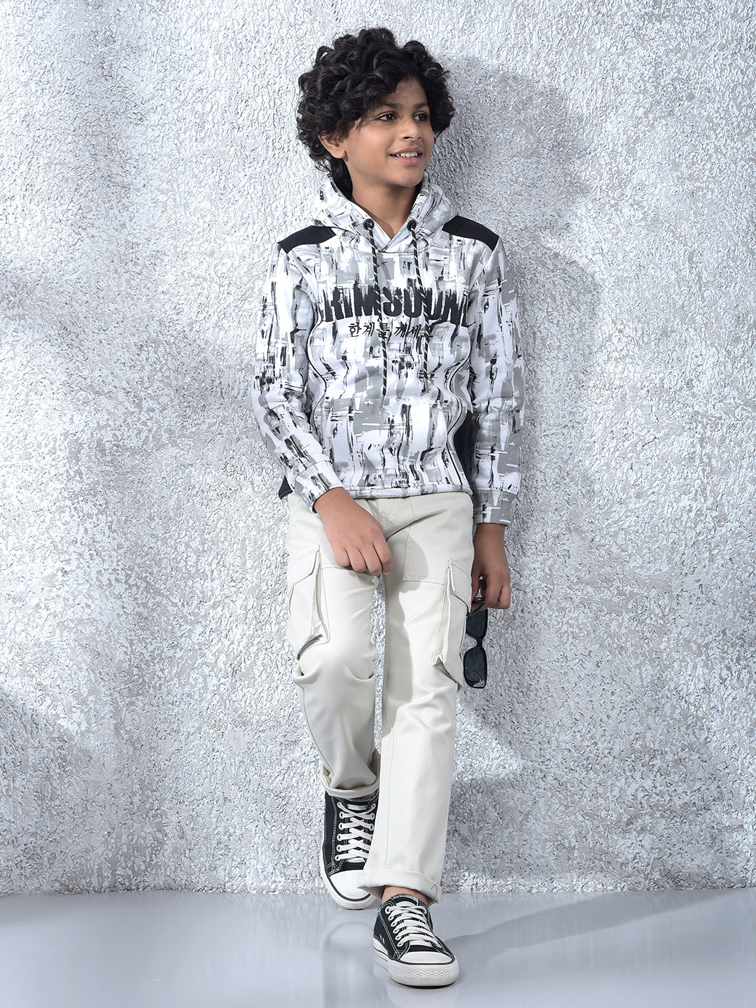 Black Printed Hooded Neck Sweatshirt