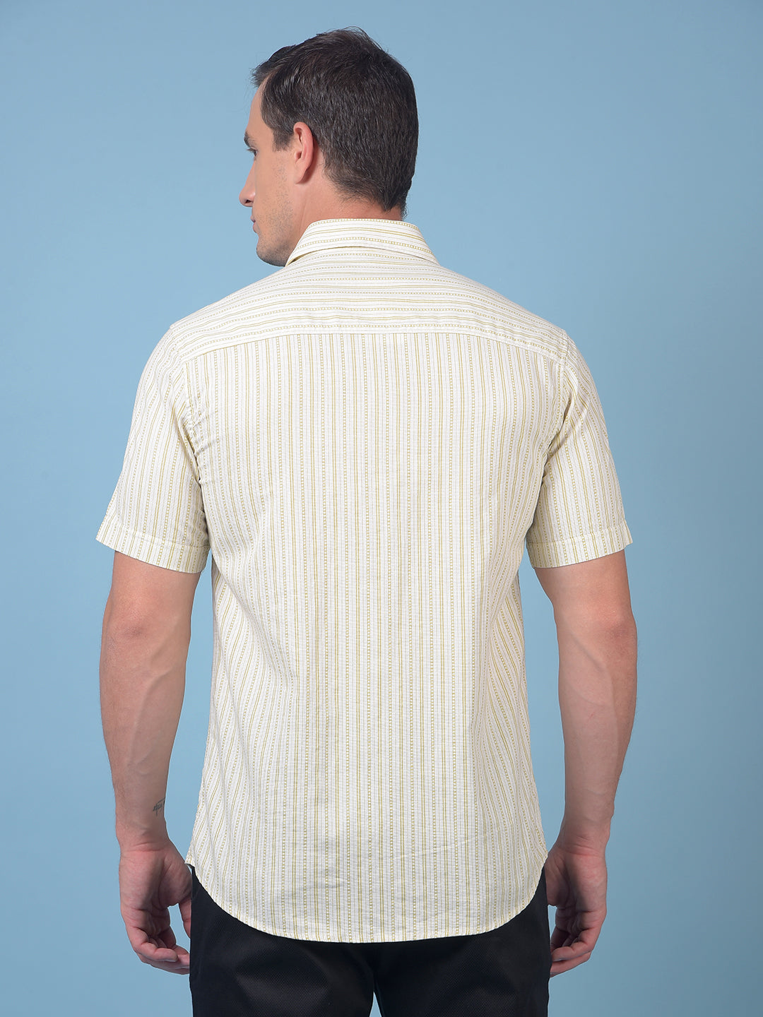 Olive Vertical Stripes 100% Cotton Shirt