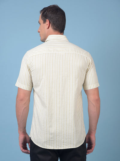 Olive Vertical Stripes 100% Cotton Shirt