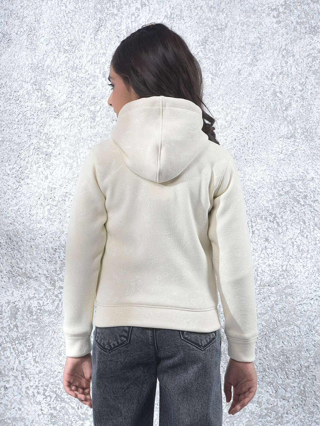 Cream Floral Print Hooded Neck Sweatshirt