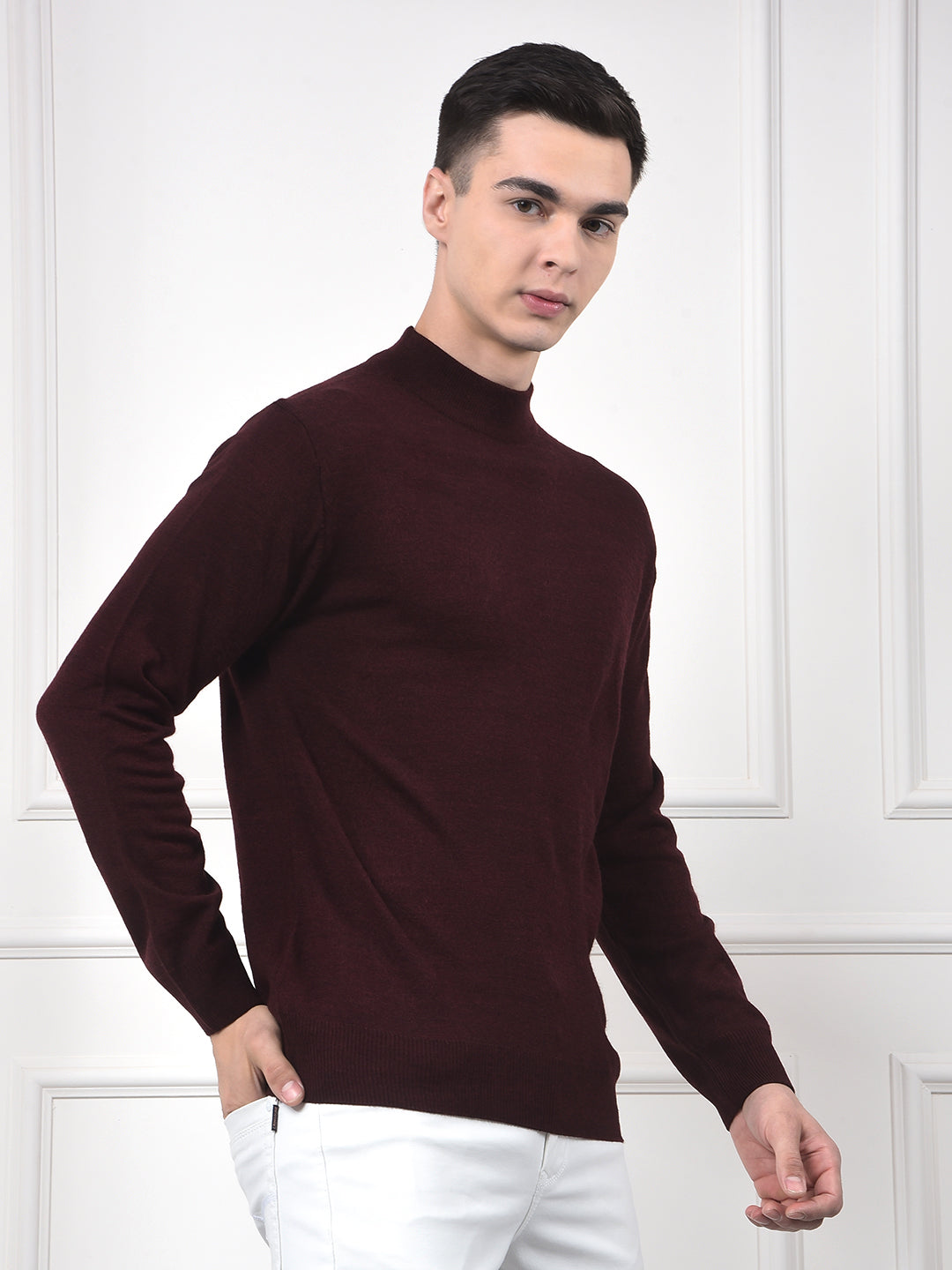Deep Maroon Soft Acrylic Regular Textured Sweater