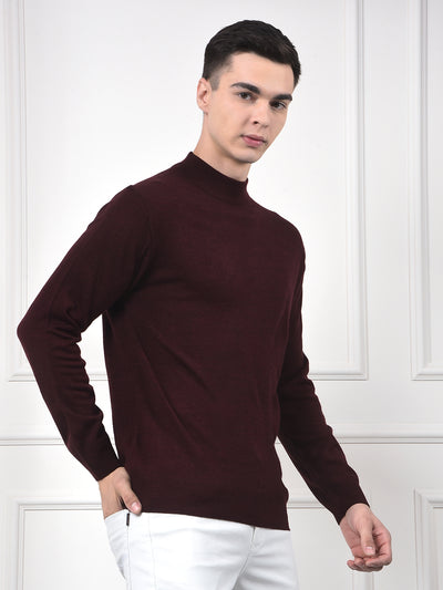 Deep Maroon Soft Acrylic Regular Textured Sweater