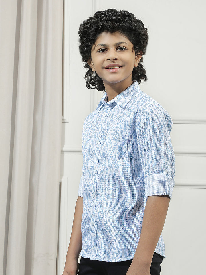 Blue 100% Cotton Paisley Print Shirt