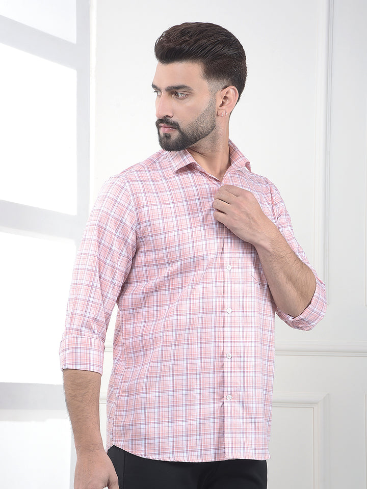 Peach Checked 100% Cotton Shirt