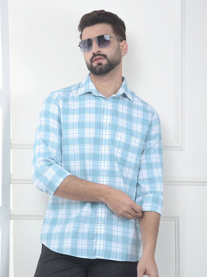 Stratum Ice Blue Checked 100% Cotton Shirt
