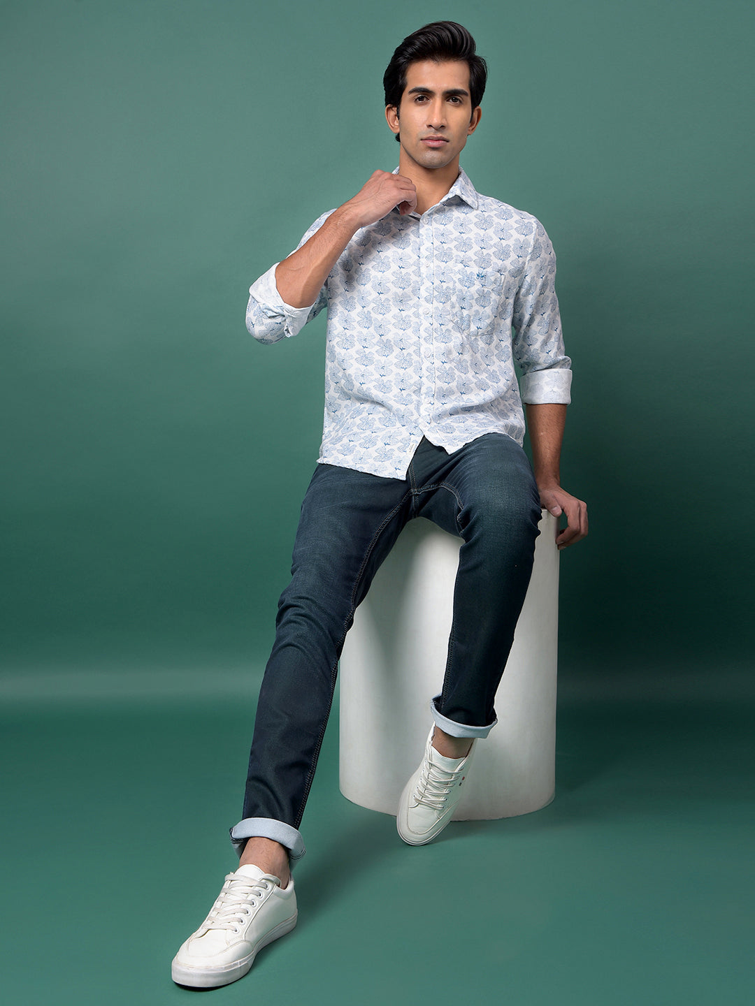 Blue Floral Print Shirt-Men Shirts-Crimsoune Club