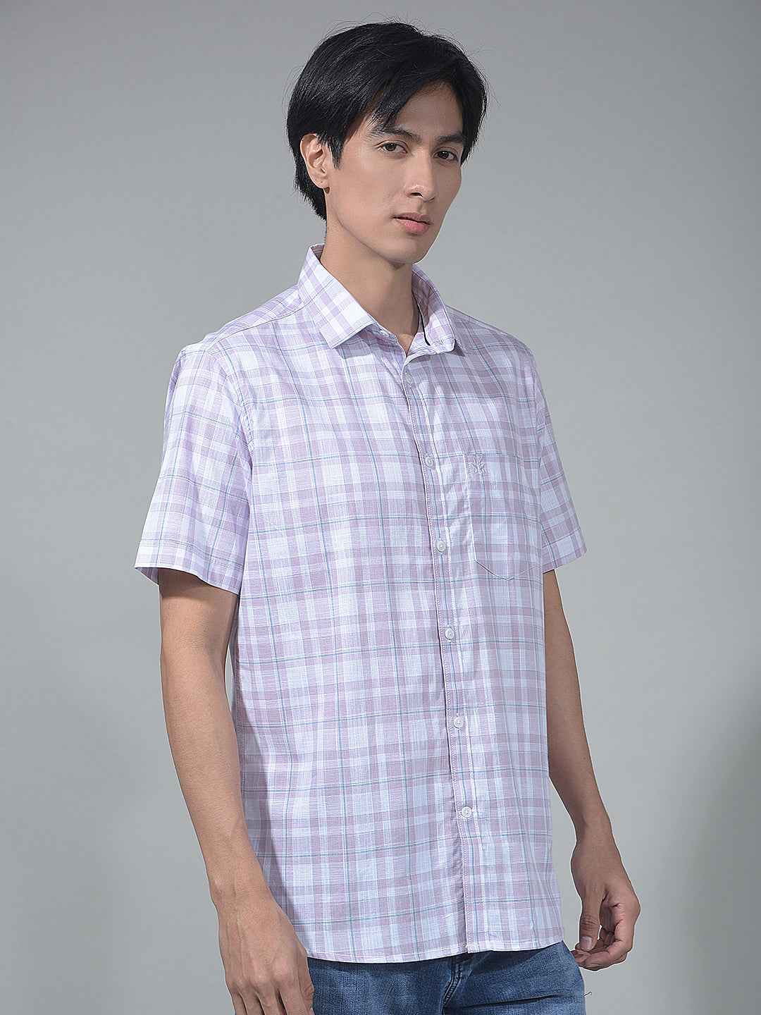 Purple Checked 100% Cotton Shirt