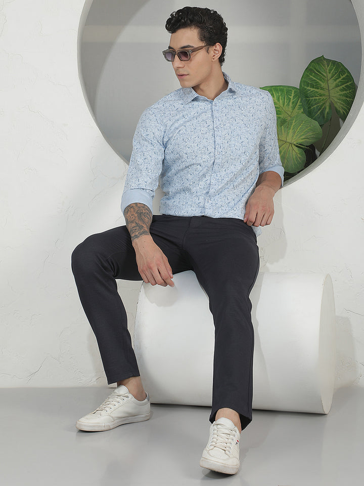 Sky Blue Floral Print Shirt