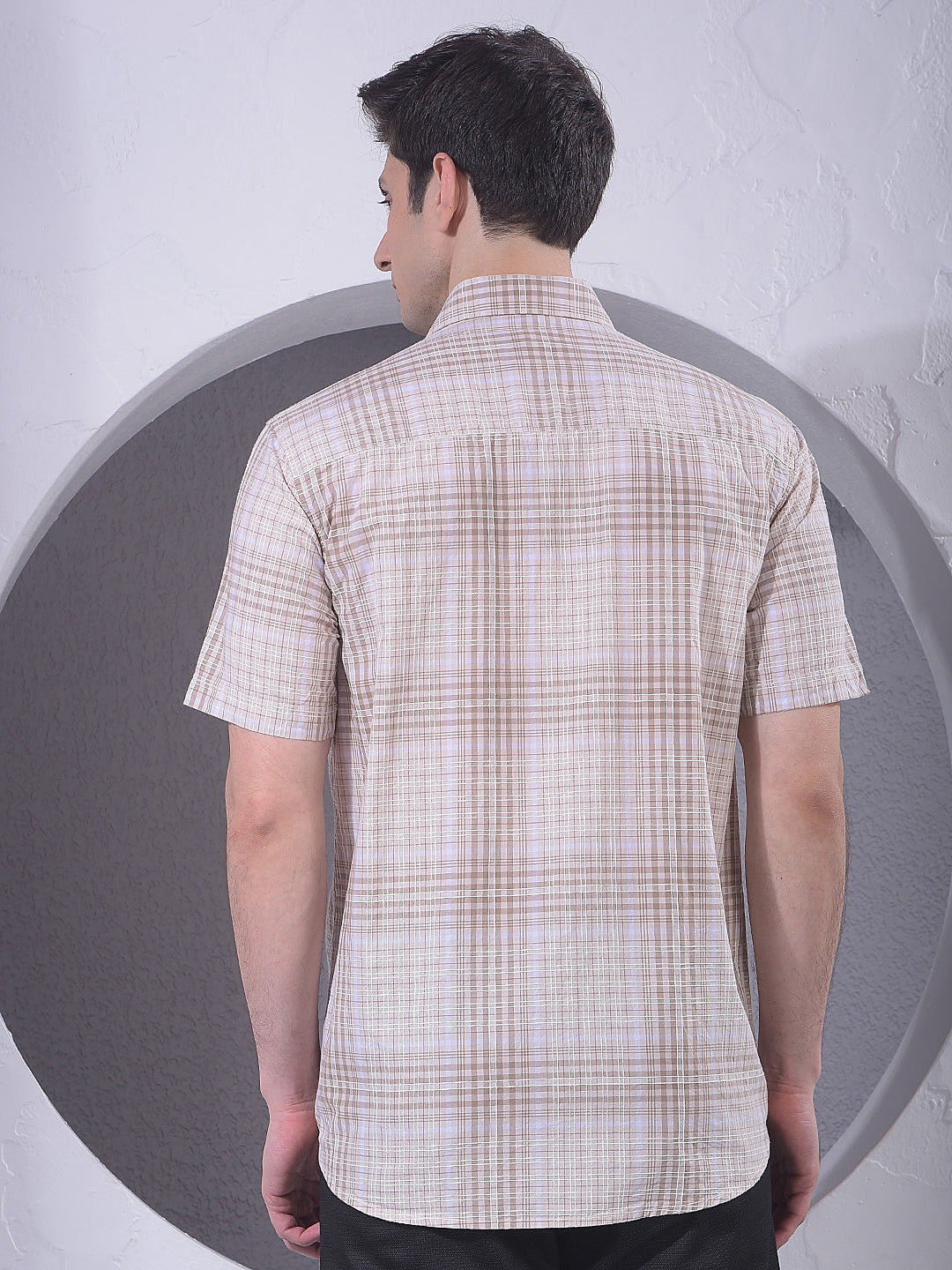 Beige Checked 100% Cotton Shirt