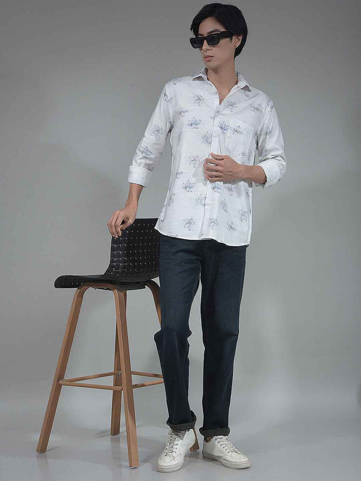 White Floral Print Shirt