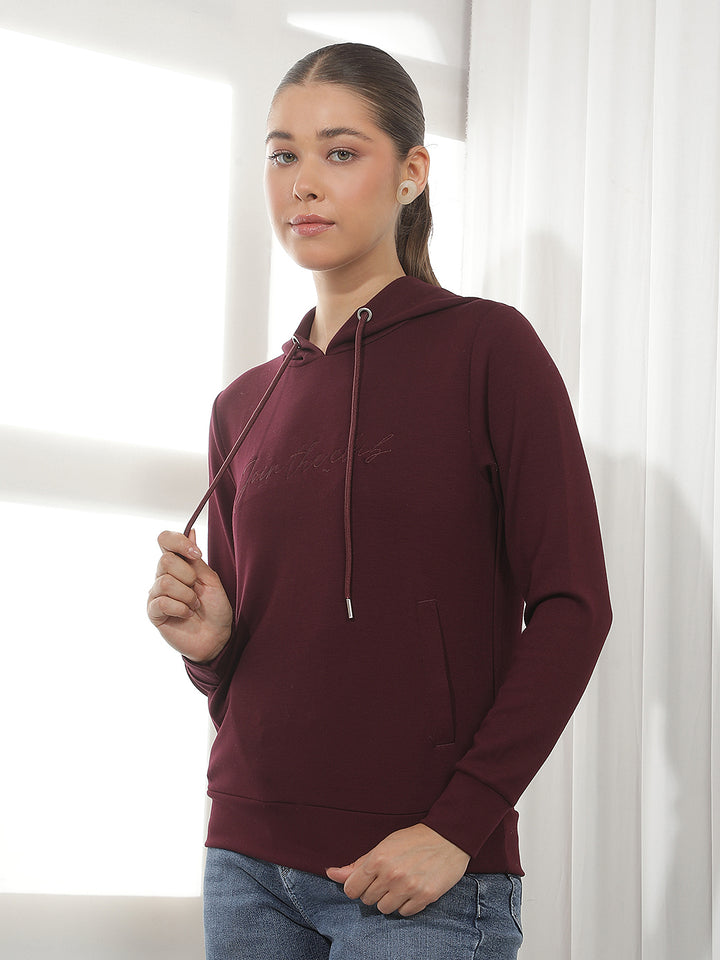 Wine Typographic Print Hooded Sweatshirt