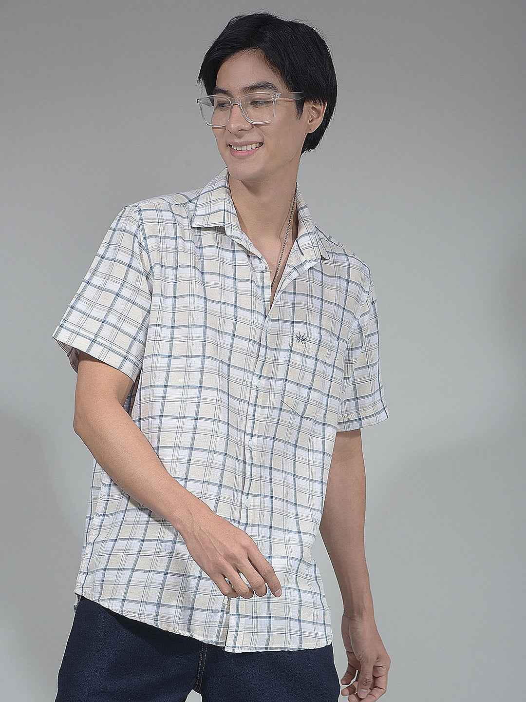 Grey Checked Linen Shirt