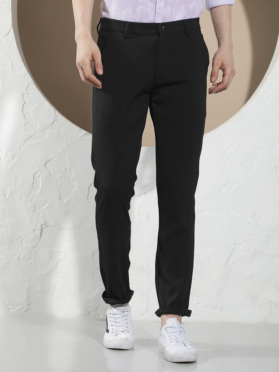 Black Casual Style Printed Trousers