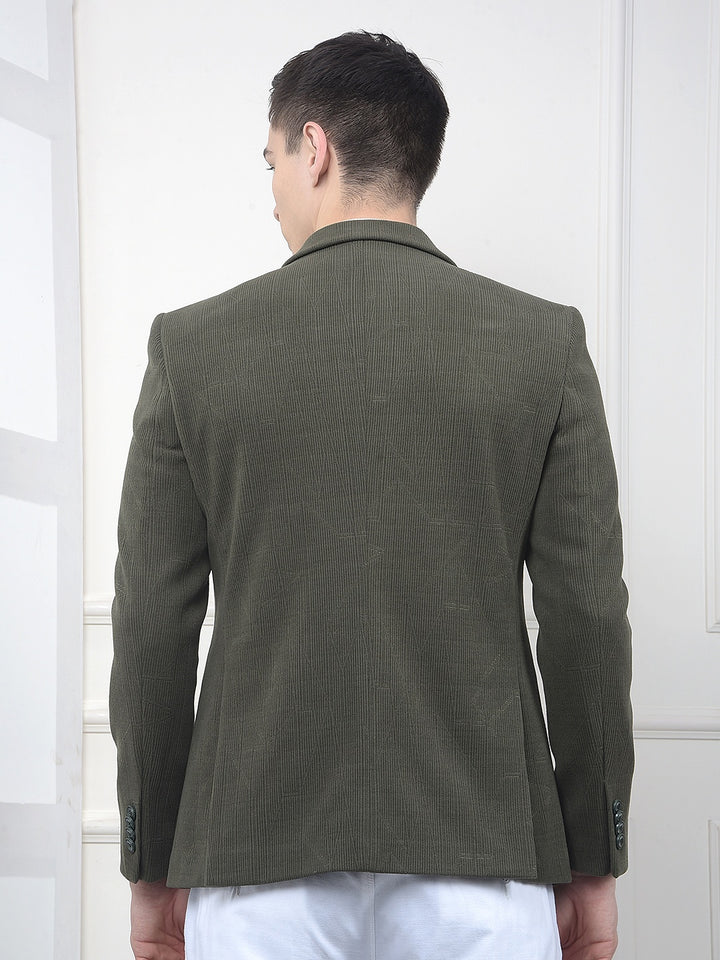 Olive Jacquard Notched Lapel Single-Breasted Blazer