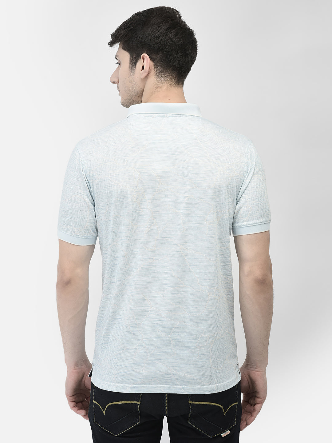 Blue Printed Polo Neck T-Shirt