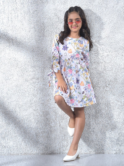 White Floral Print A-Line Dress