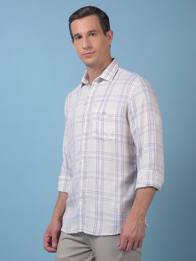 Off White Checked Linen Shirt