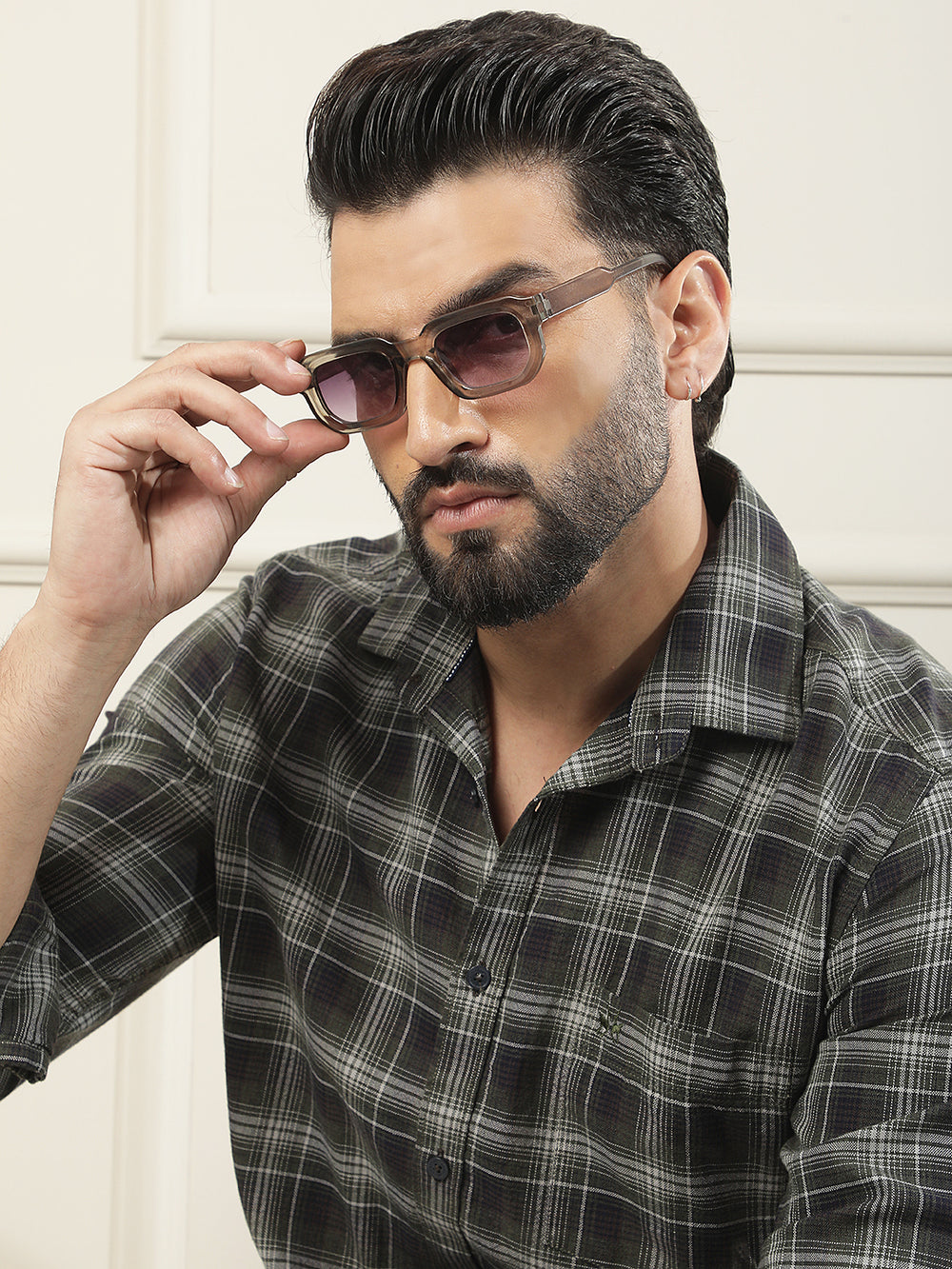 Fern Green 100% Cotton Checked Shirt