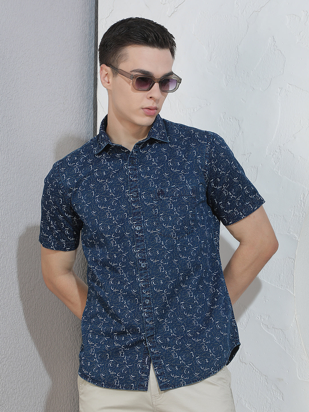 Olive Floral Print 100% Cotton Shirt
