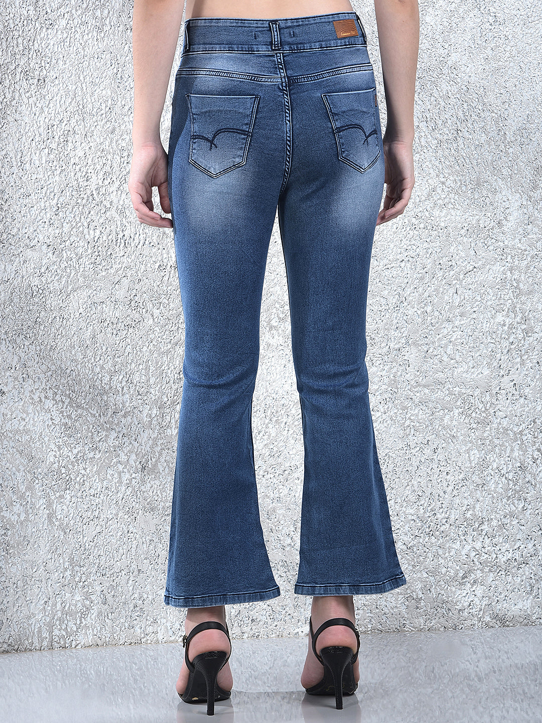 Flattering Blue High-Waist Bootcut Denim Jeans-Women Jeans-Crimsoune Club