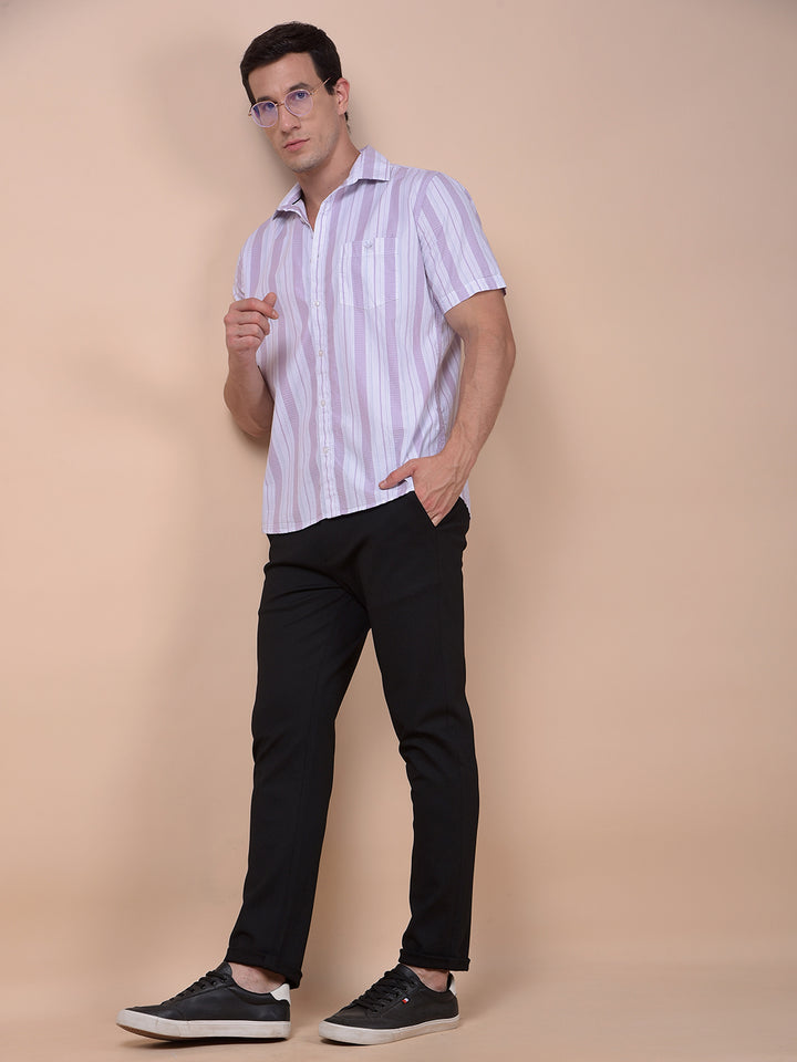 Purple Vertical Stripes 100% Cotton Shirt