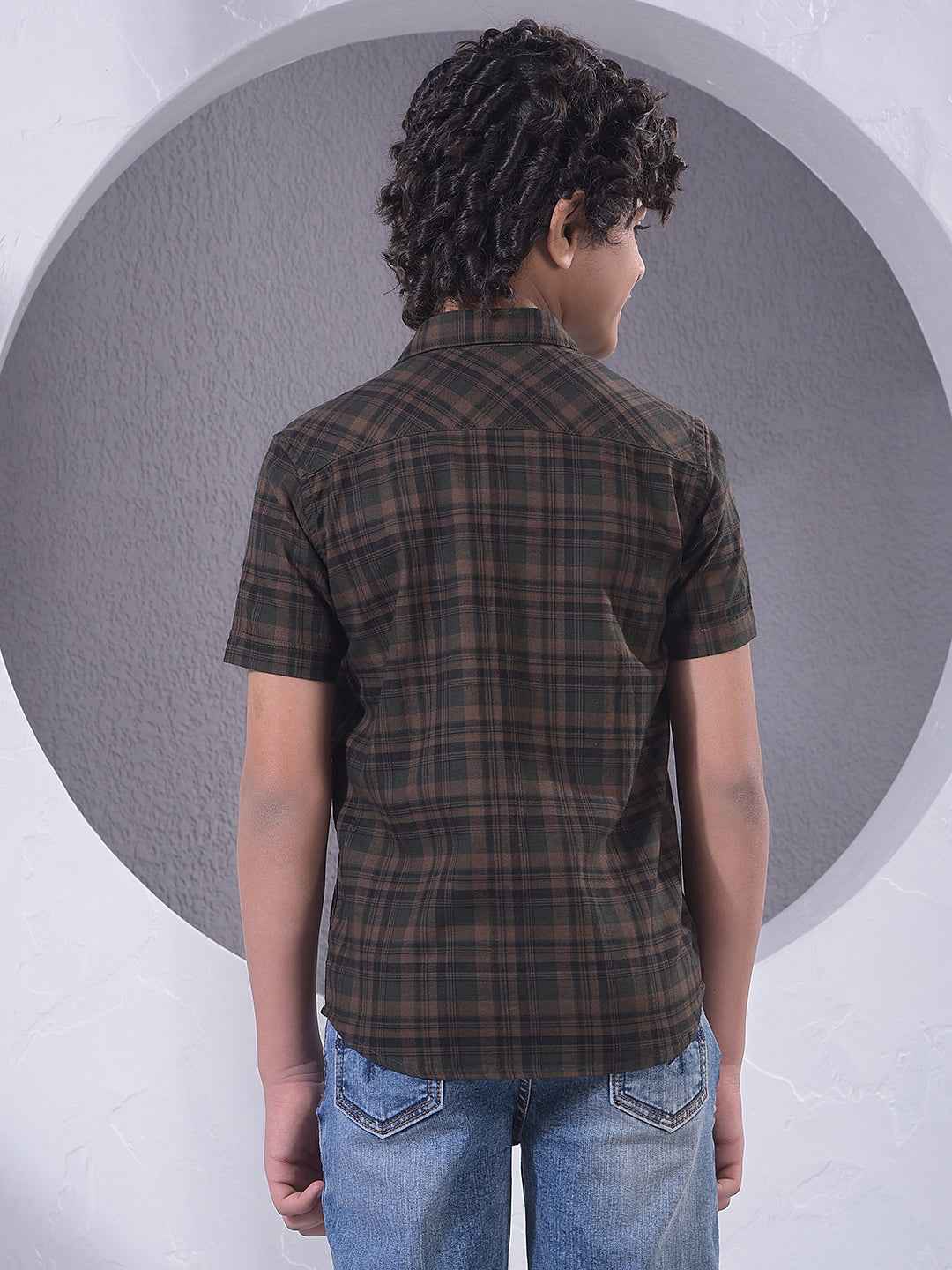 Brown Checked 100% Cotton Shirt