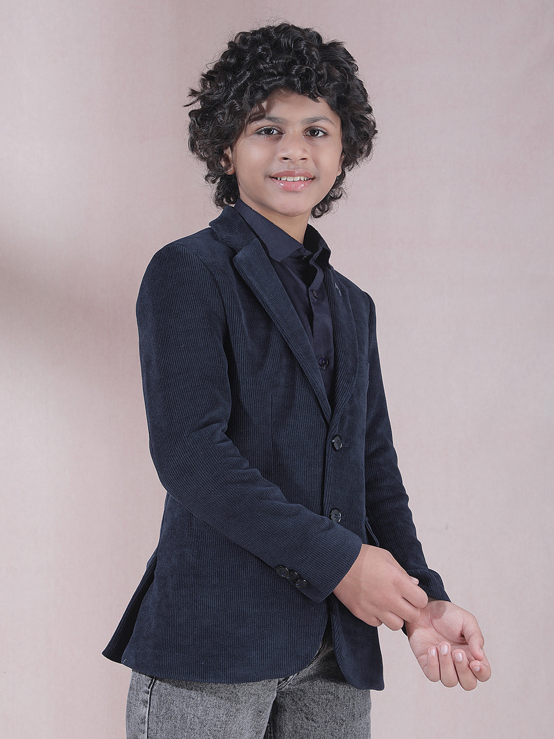 Navy Blue Notched Lapel Blazer