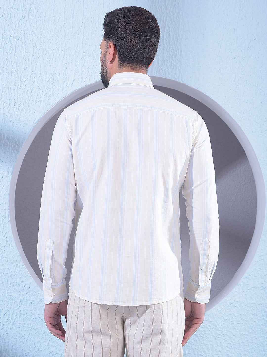 Yellow 100% Cotton Vertical Stripes Shirt