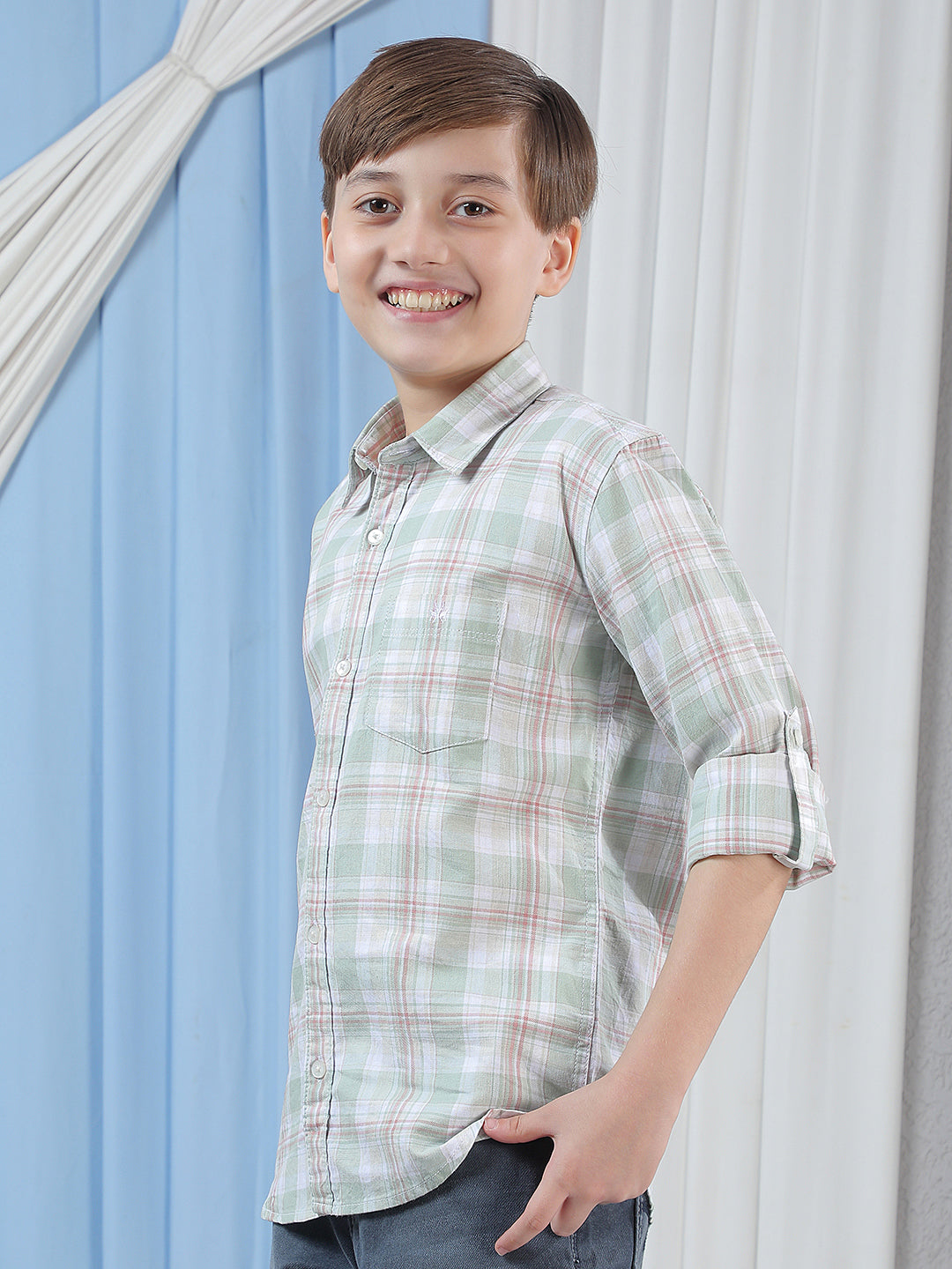 Green 100% Cotton Checked Shirt