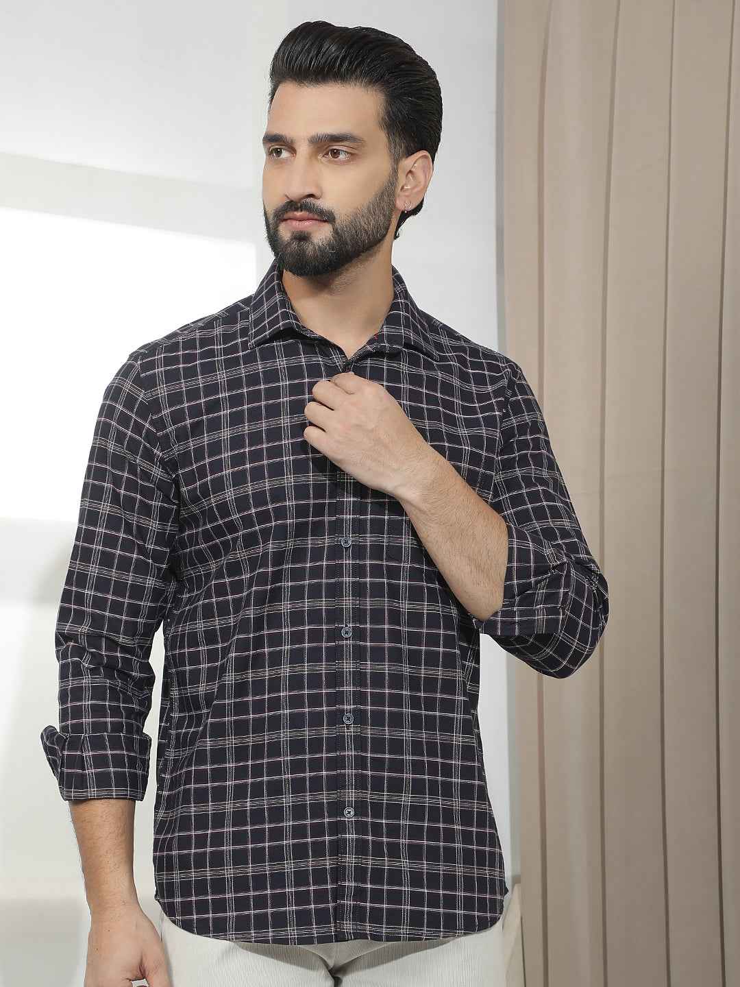 100% Cotton Navy Blue Checked Shirt
