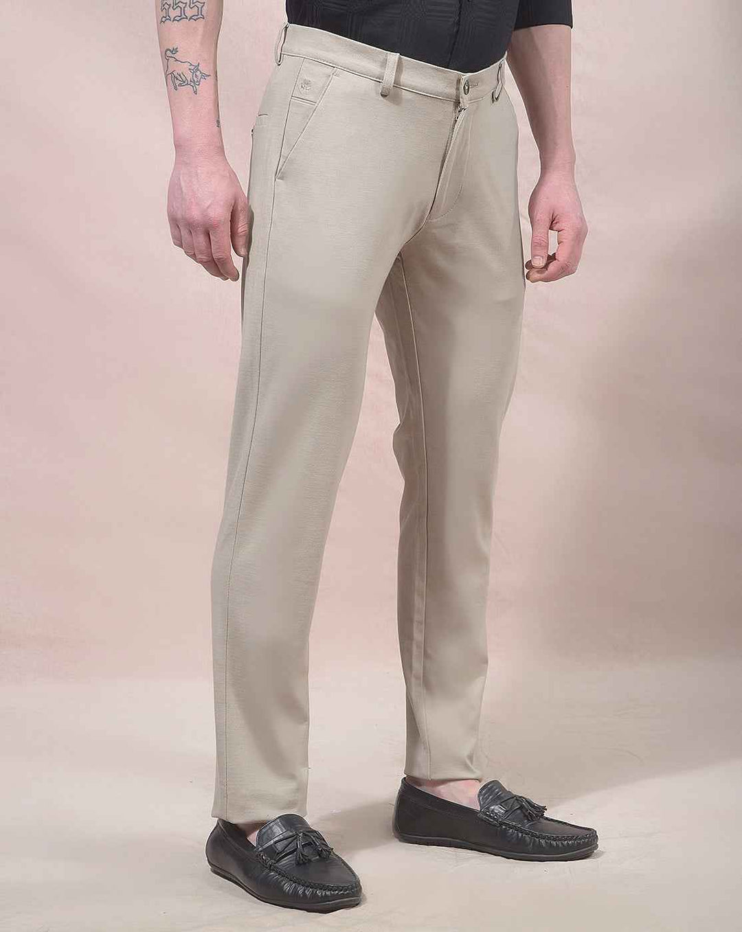 Warm Beige Woven Knit Trousers