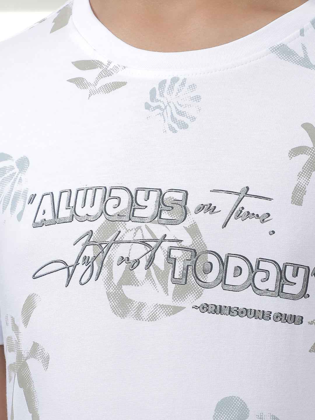 White Tropical Print Crew Neck T-Shirt