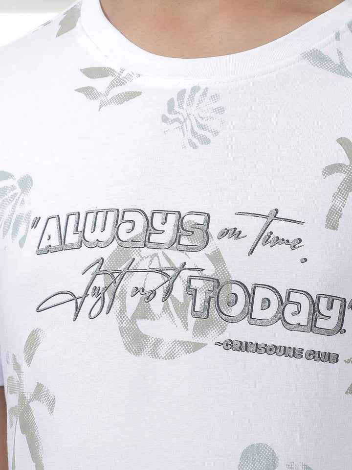 White Tropical Print Crew Neck T-Shirt