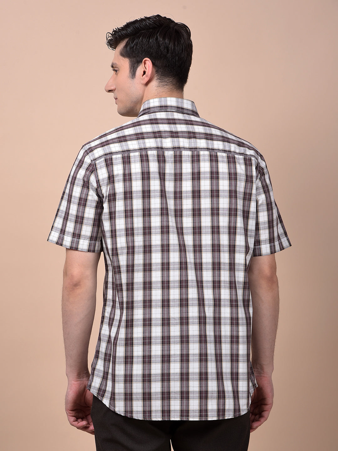 Brown Checked 100% Cotton Shirt