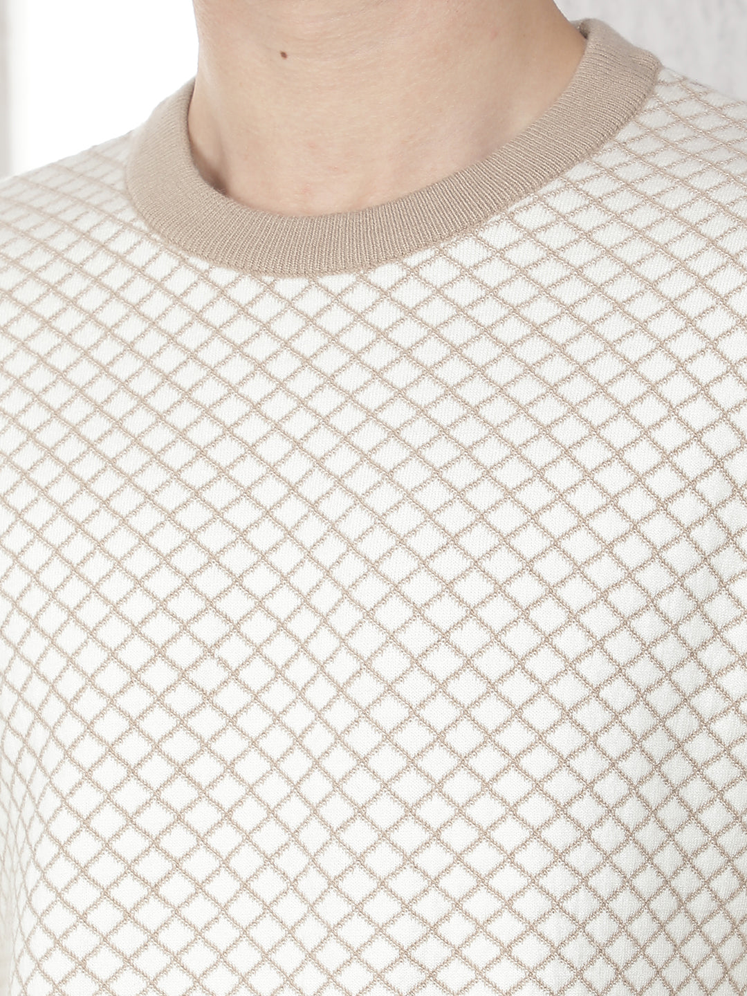 Beige Geometric Print Round Neck Sweater