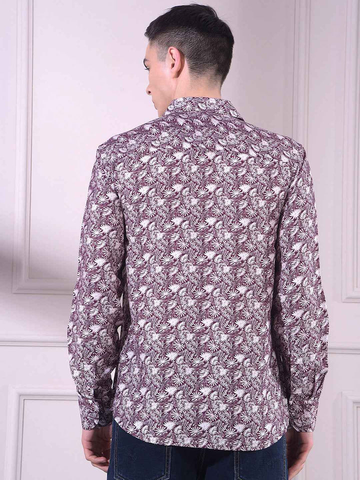 Wine Floral Print Shirt