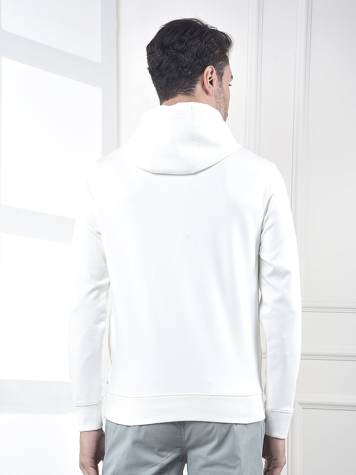 Off White Embroidered Hooded Neck Sweatshirt