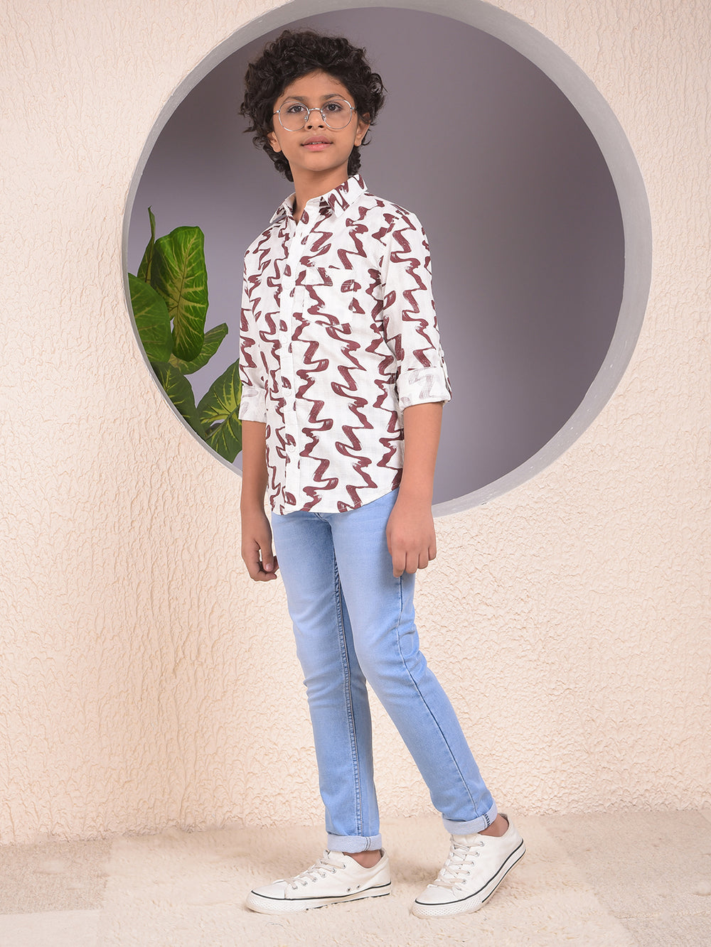 Wine Printed 100% Cotton Shirt