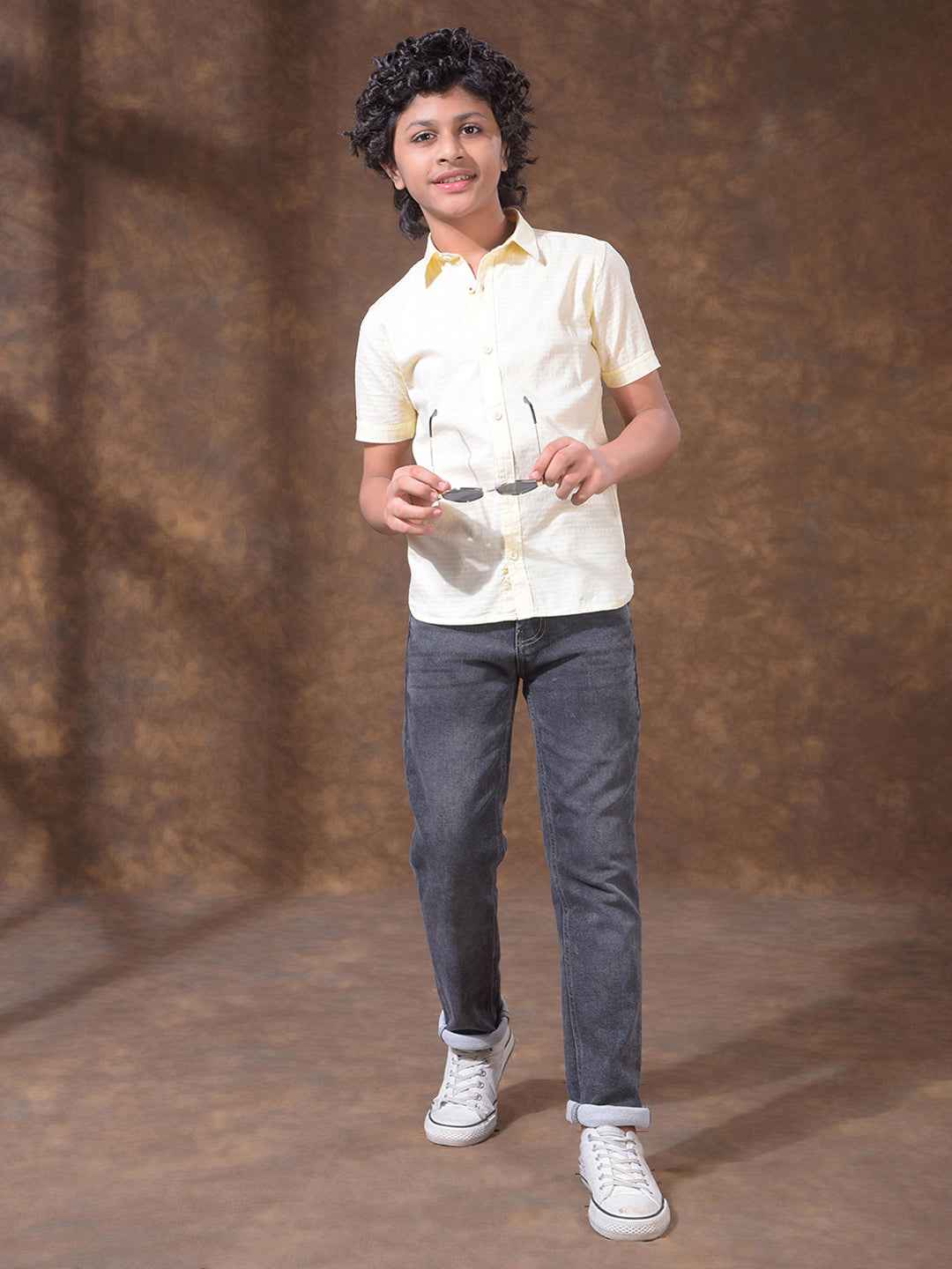 Yellow Textured Casual Shirt