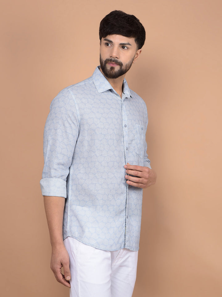 Blue Printed Linen Shirt-Men Shirts-Crimsoune Club