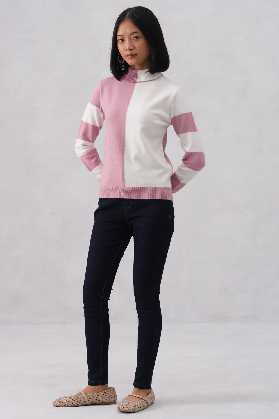 Pink Cream Color-Block Sweater